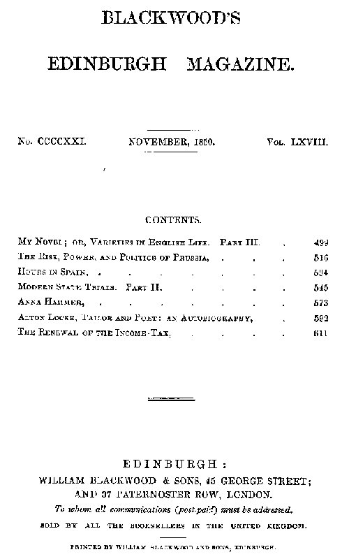 Blackwood's Edinburgh Magazine, Volume 68, No. 421, November 1850 Blackwood's Edinburgh Magazine, Volume 68, No. 421, November 1850